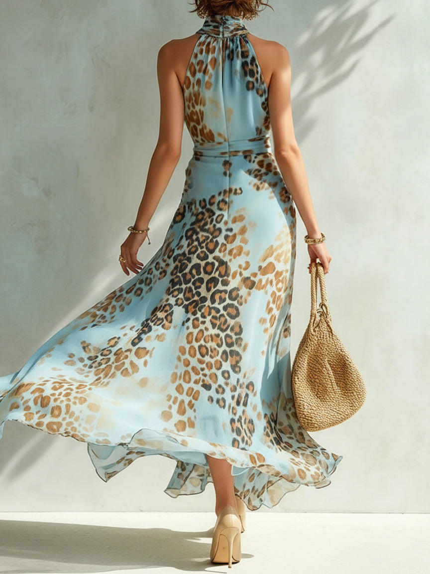 Theia™ Leopard Breeze Halter Maxi Dress