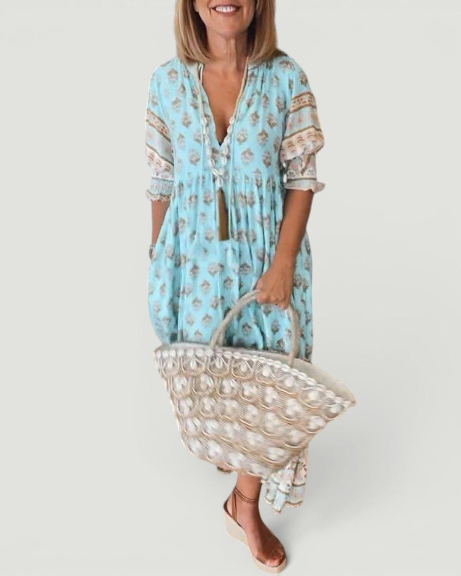 Oanez™  Chic Floral V-Neck Dress