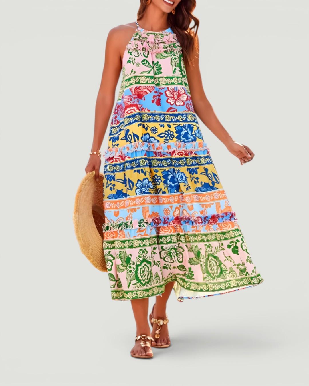 Loren™ Chic Boho Halter Tiered Maxi Dress