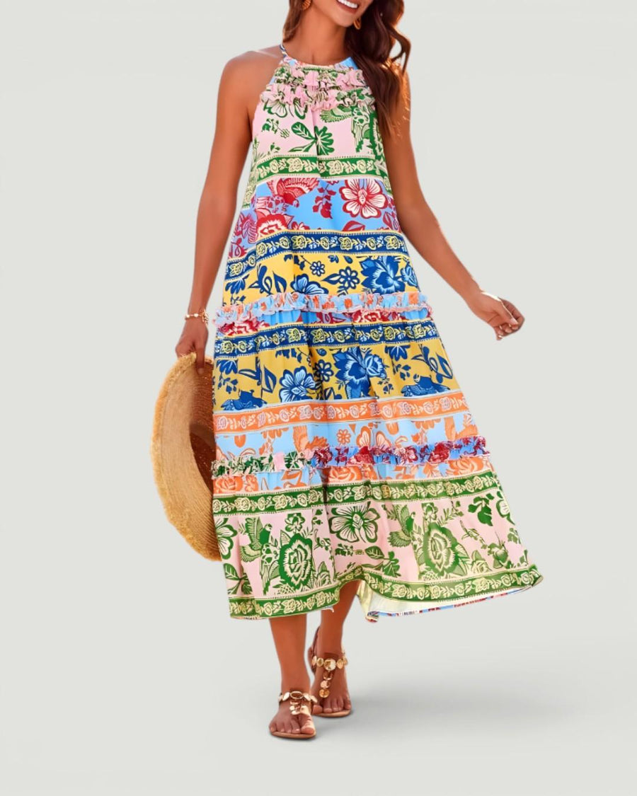 Loren™ Chic Boho Halter Tiered Maxi Dress