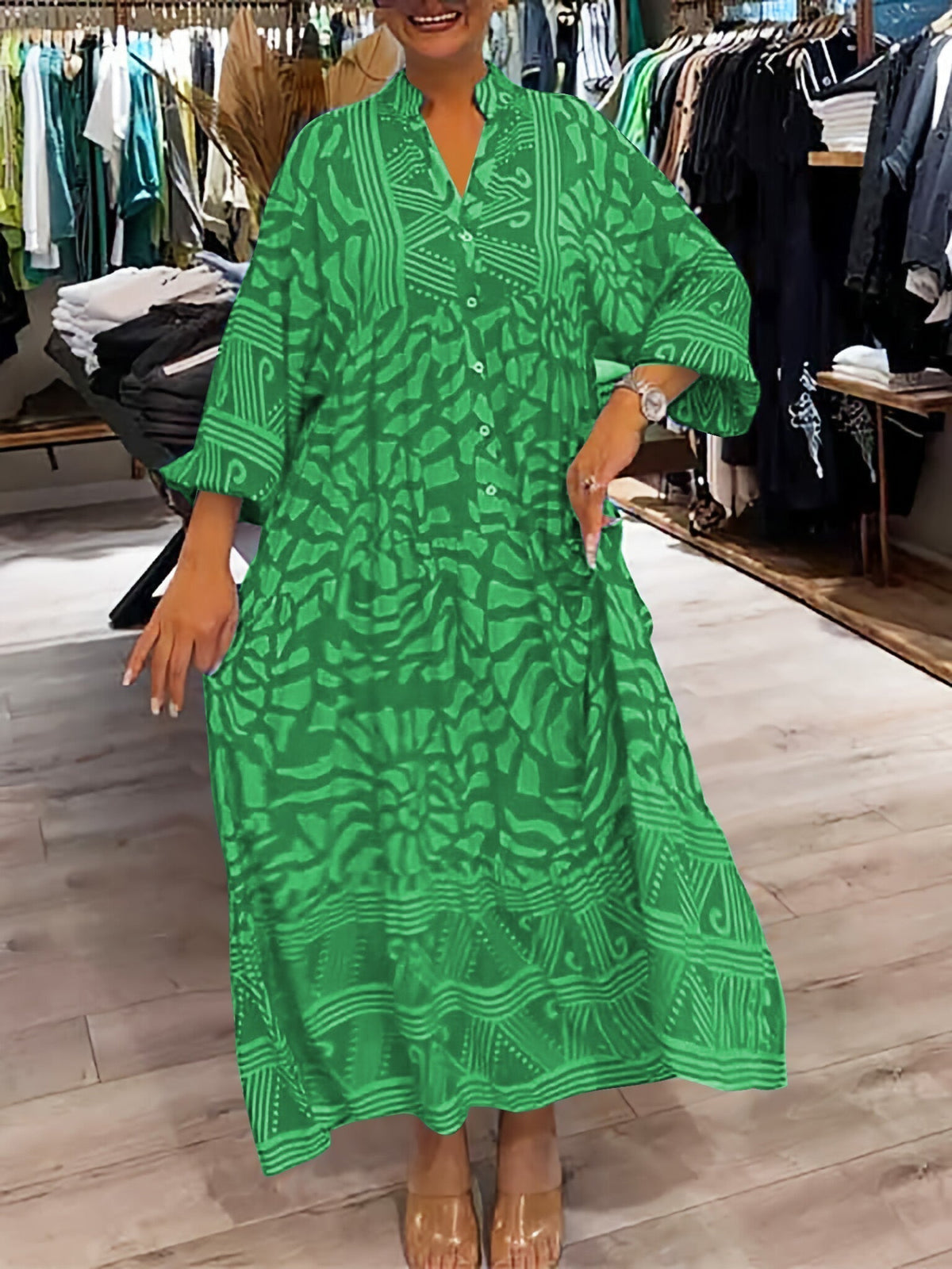 Finella™  V-Neck Printed Loose Dress