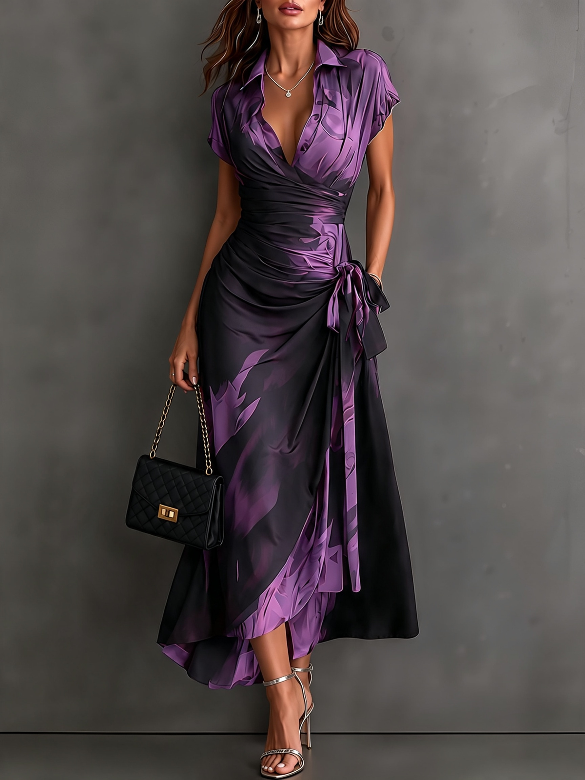 Mirella™ Midnight Rose Wrap Maxi Dress