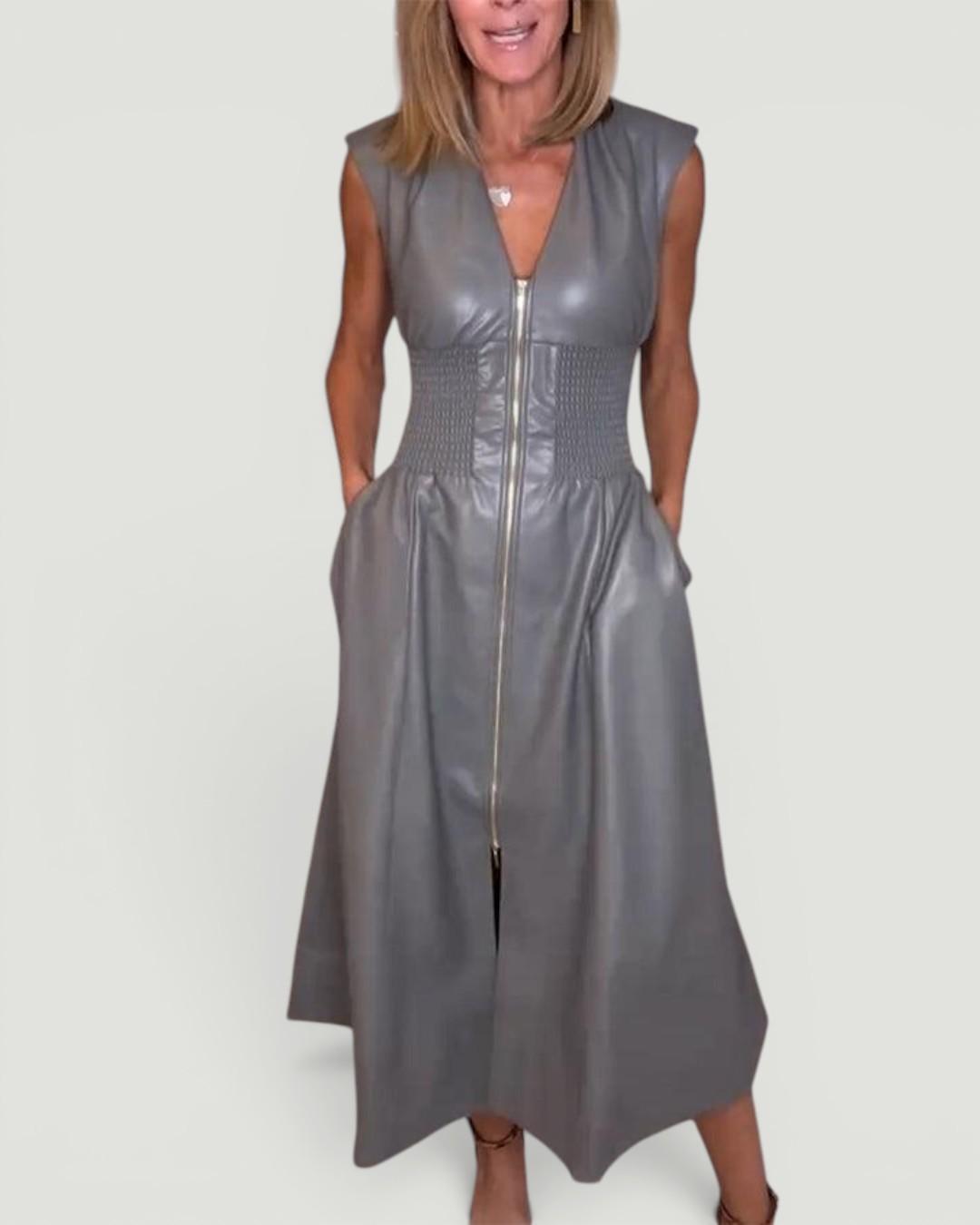 Lorelei™ Elegant Faux Leather Midi Dress