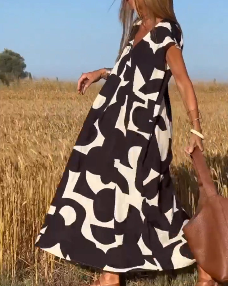 Victoria™ Elegant V-Neck Printed Dress