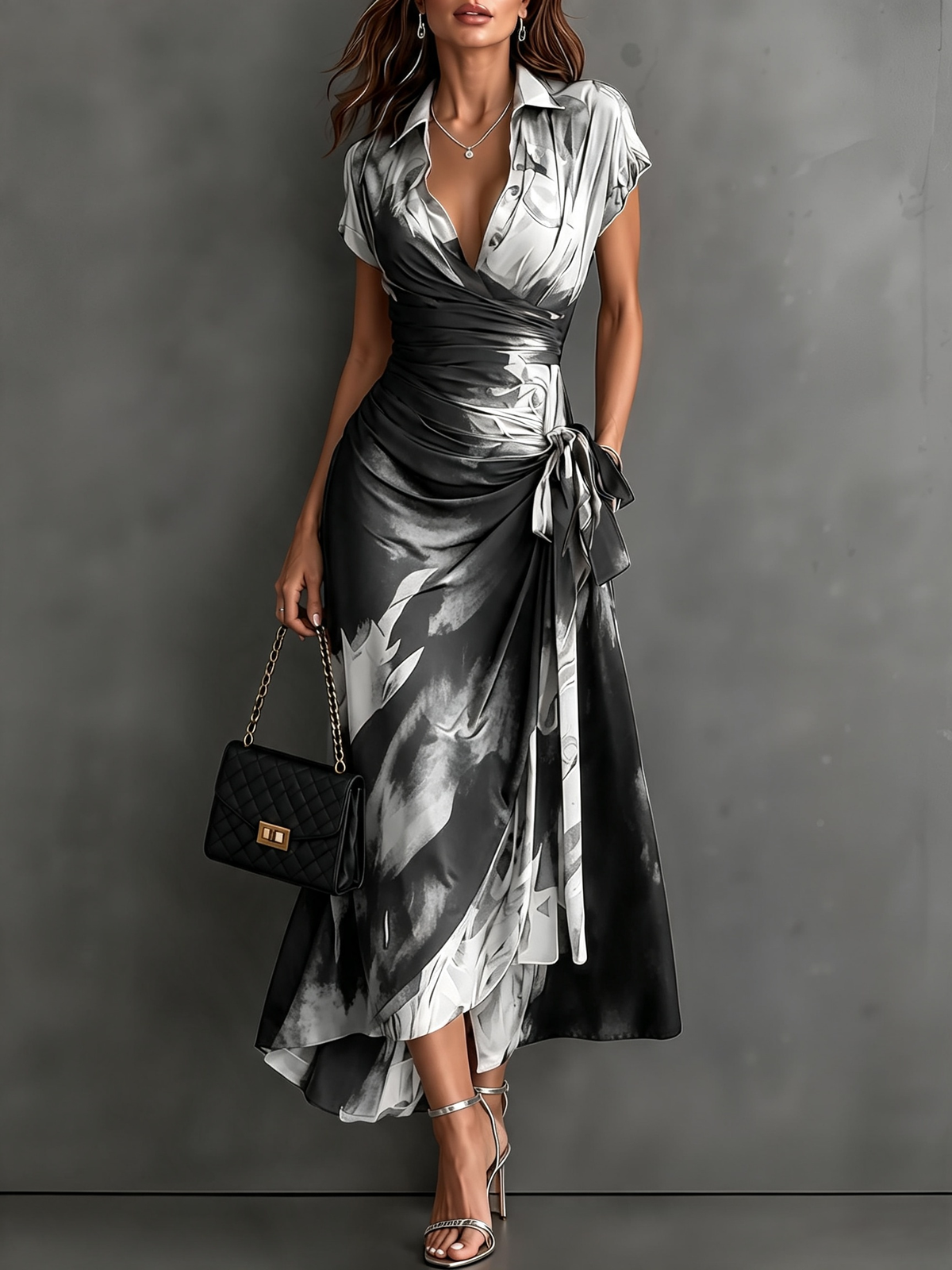 Mirella™ Midnight Rose Wrap Maxi Dress