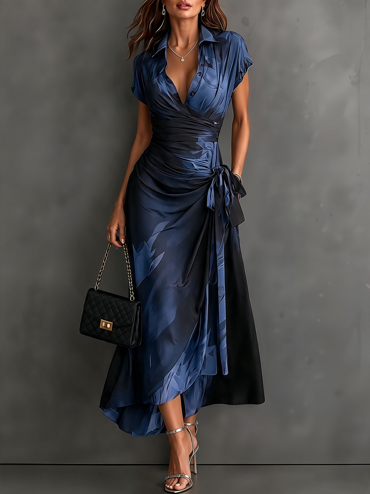Mirella™ Midnight Rose Wrap Maxi Dress