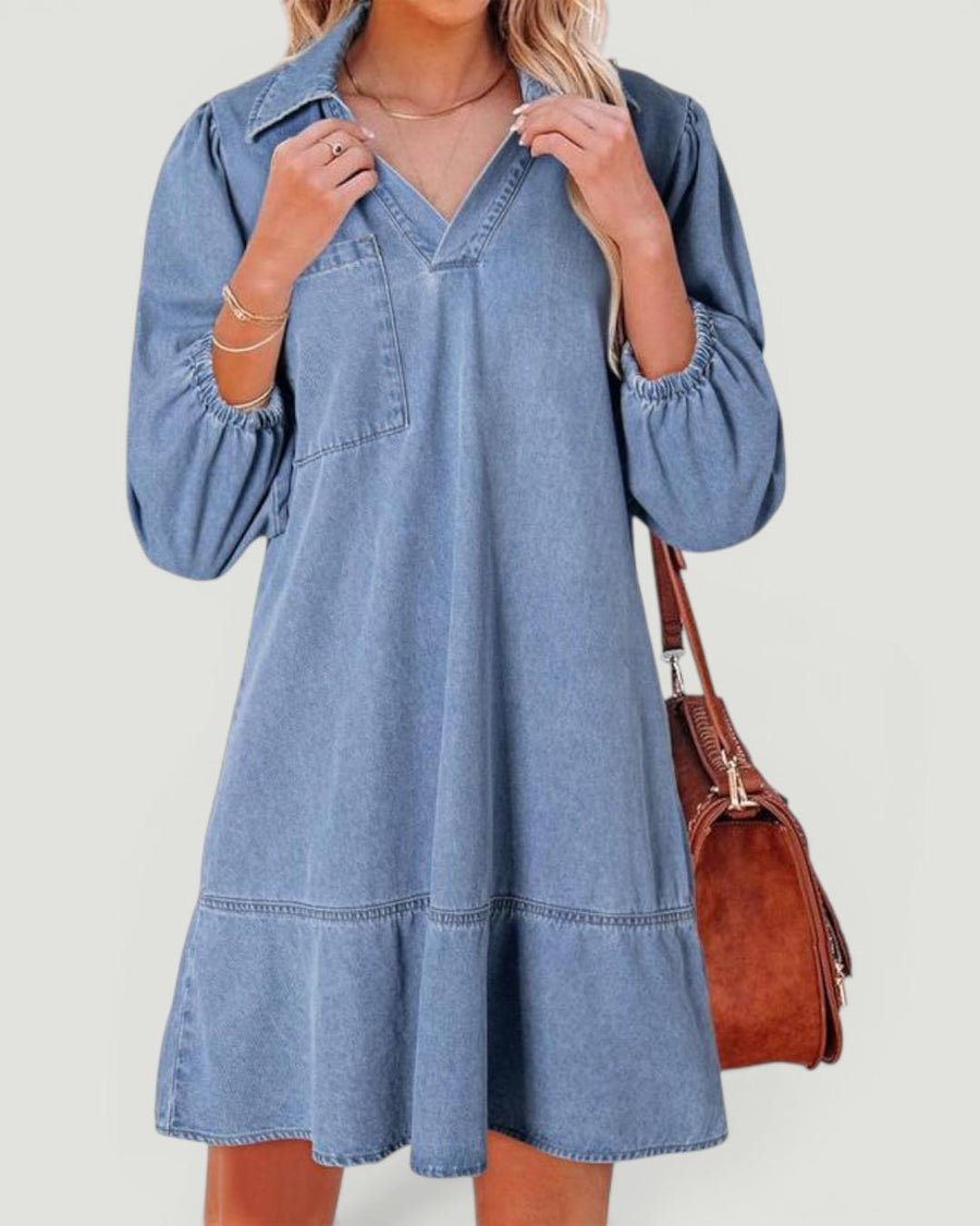 Layla™ Classic Soft Washed Denim Puff Sleeve Dress