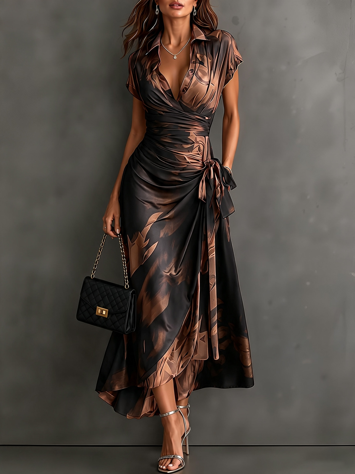 Celeste™ Bronze Bloom Wrap Maxi Dress