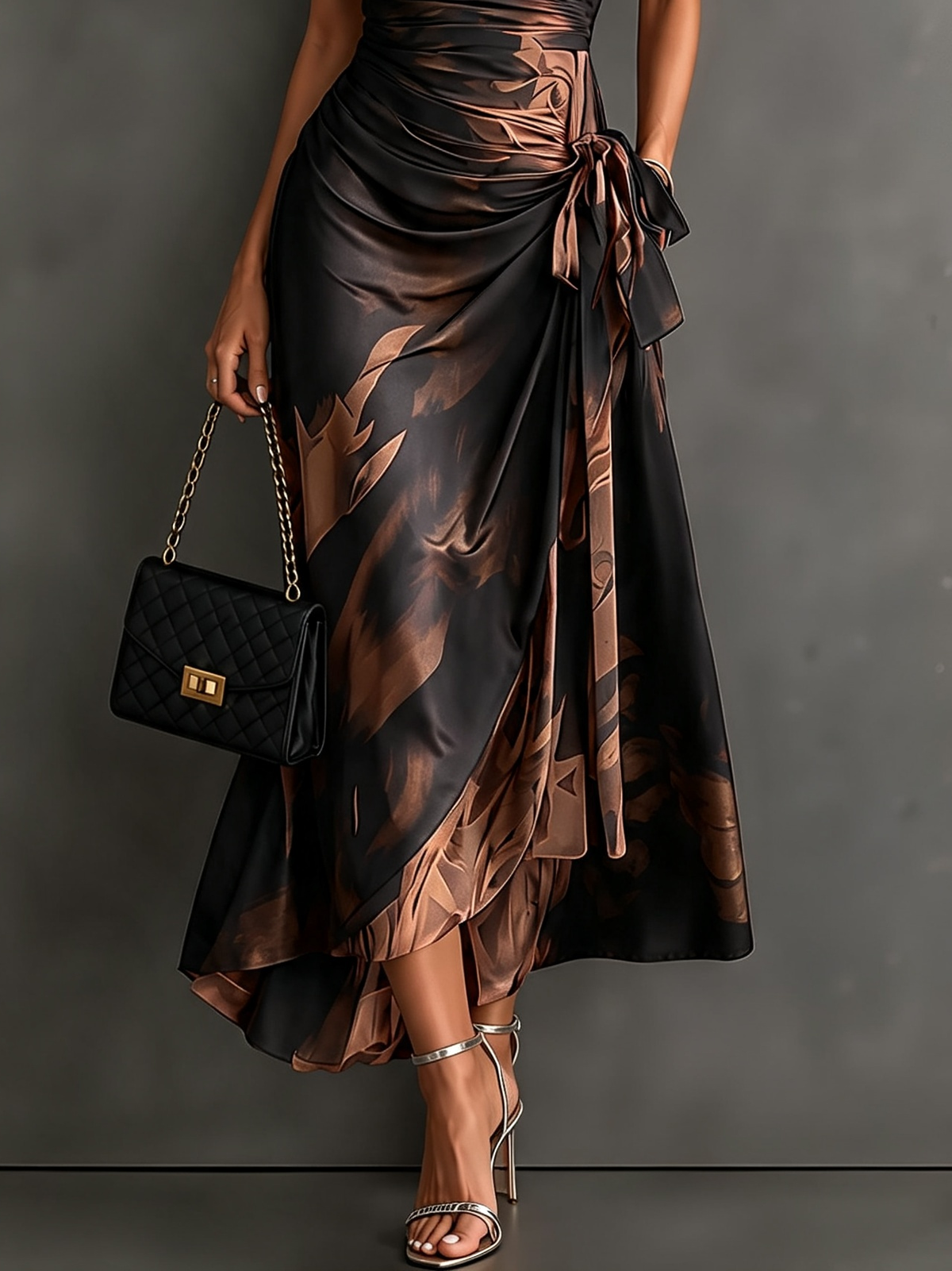 Celeste™ Bronze Bloom Wrap Maxi Dress