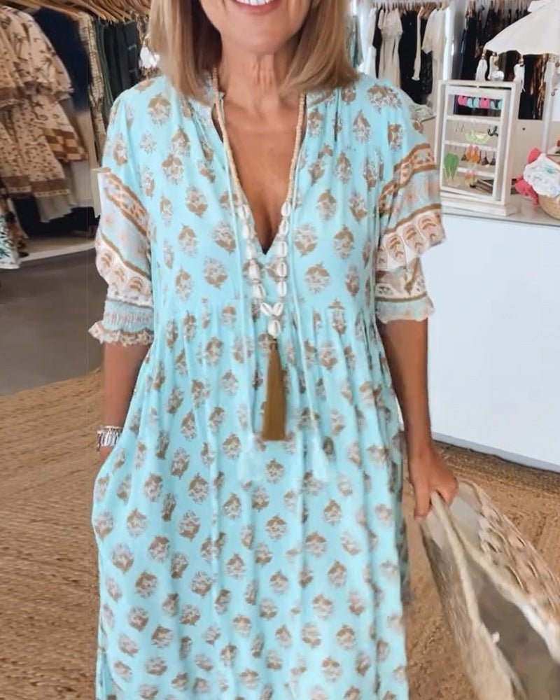 Oanez™  Chic Floral V-Neck Dress