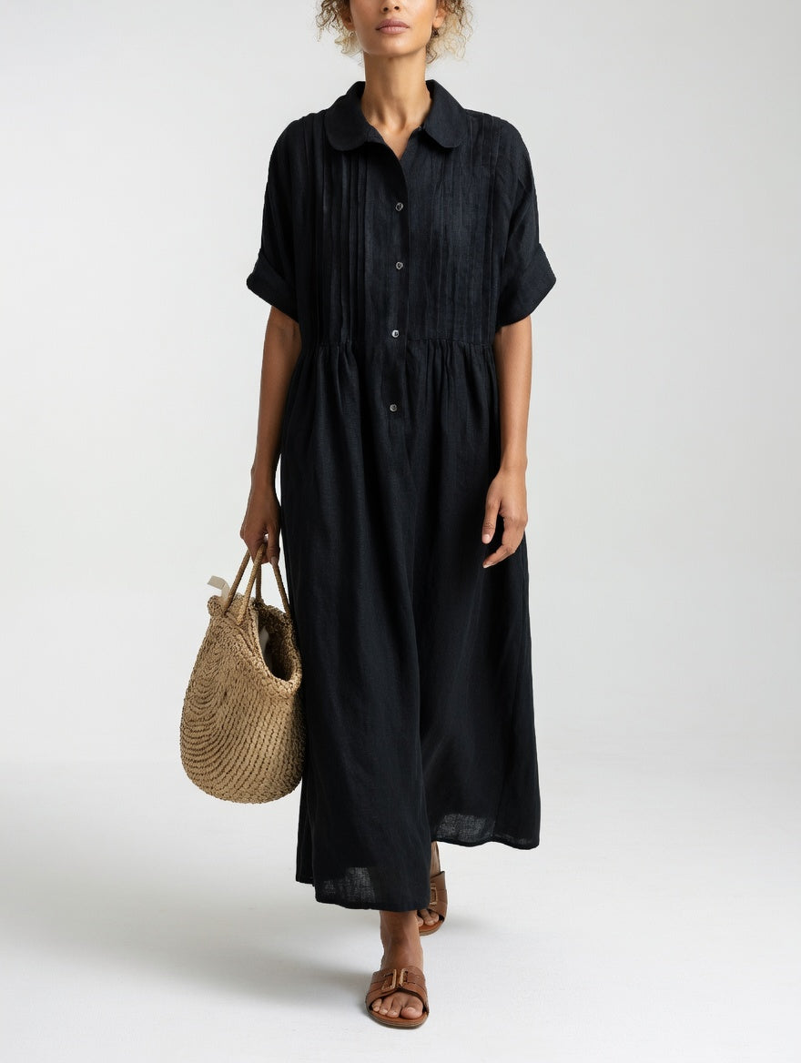 Alina™ Elegant Cotton Shirt Maxi Dress