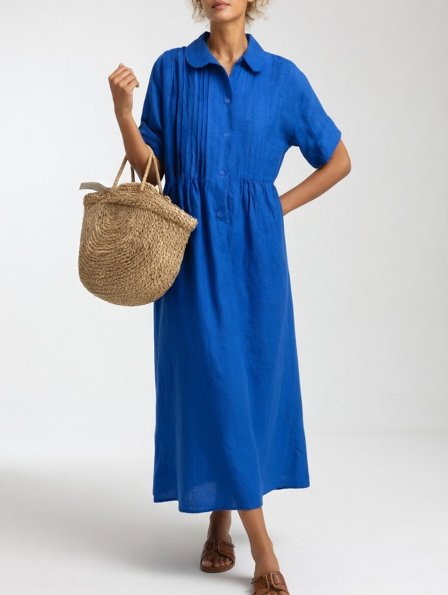 Alina™ Elegant Cotton Shirt Maxi Dress