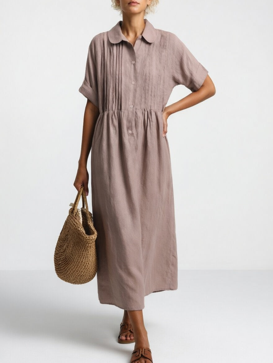 Alina™ Elegant Cotton Shirt Maxi Dress
