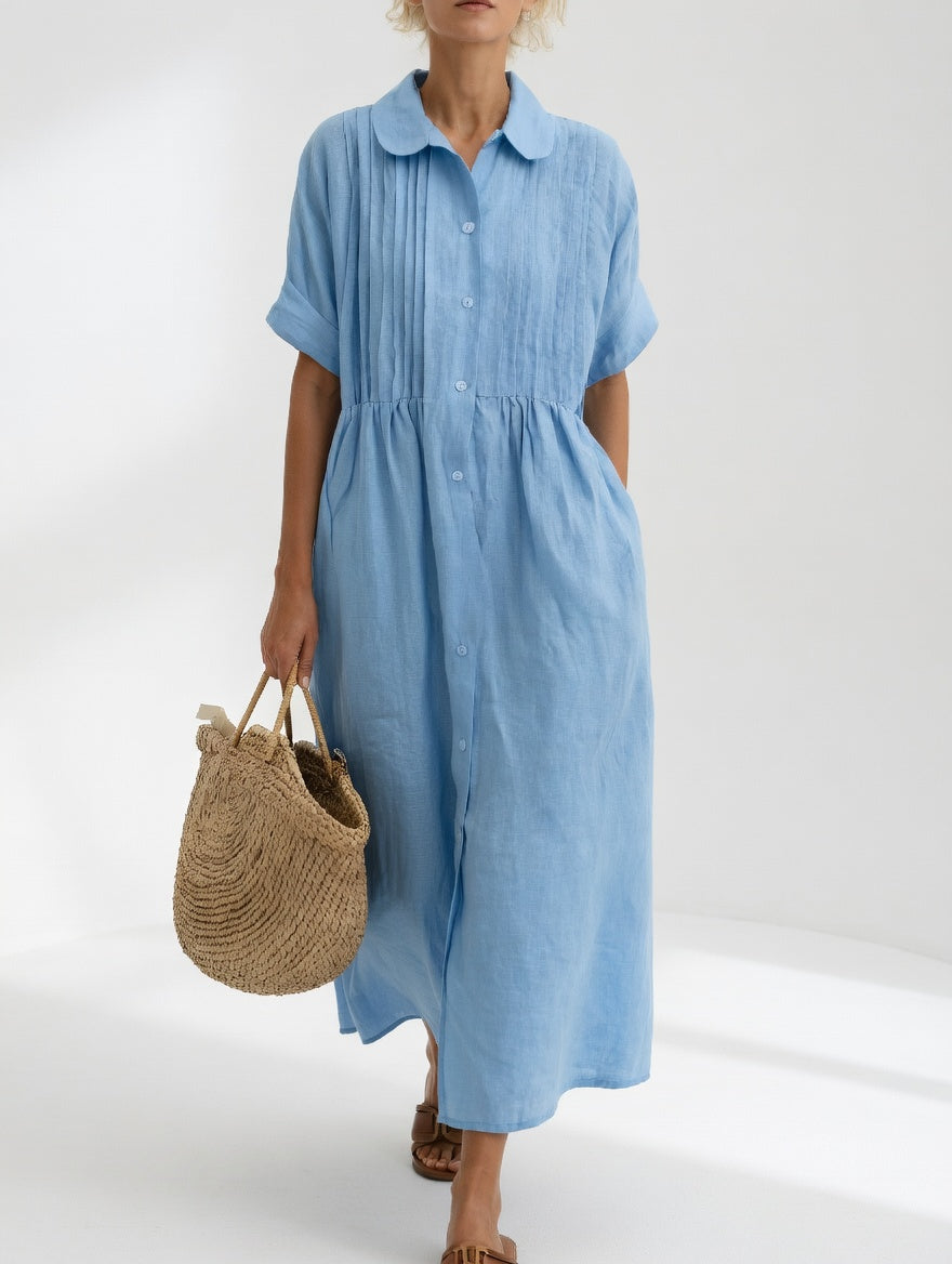 Alina™ Elegant Cotton Shirt Maxi Dress