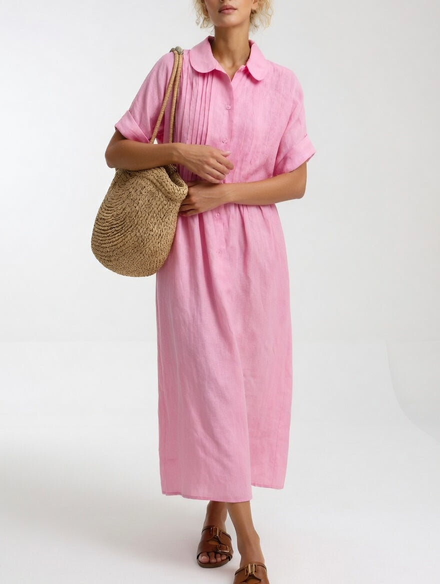 Alina™ Elegant Cotton Shirt Maxi Dress