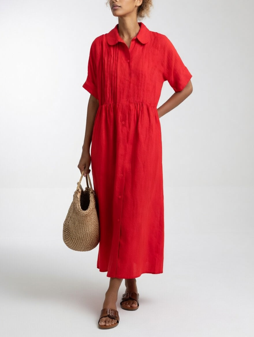 Alina™ Elegant Cotton Shirt Maxi Dress