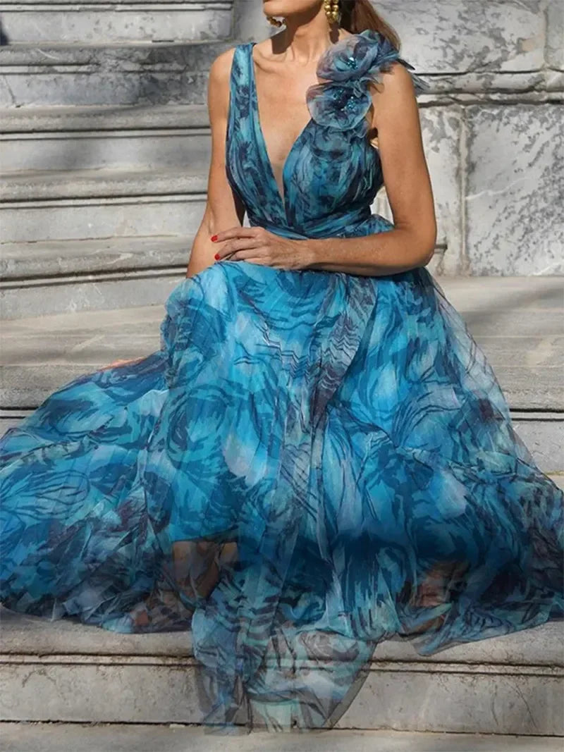 Clarissa™  Peacock Blue Maxi Dress