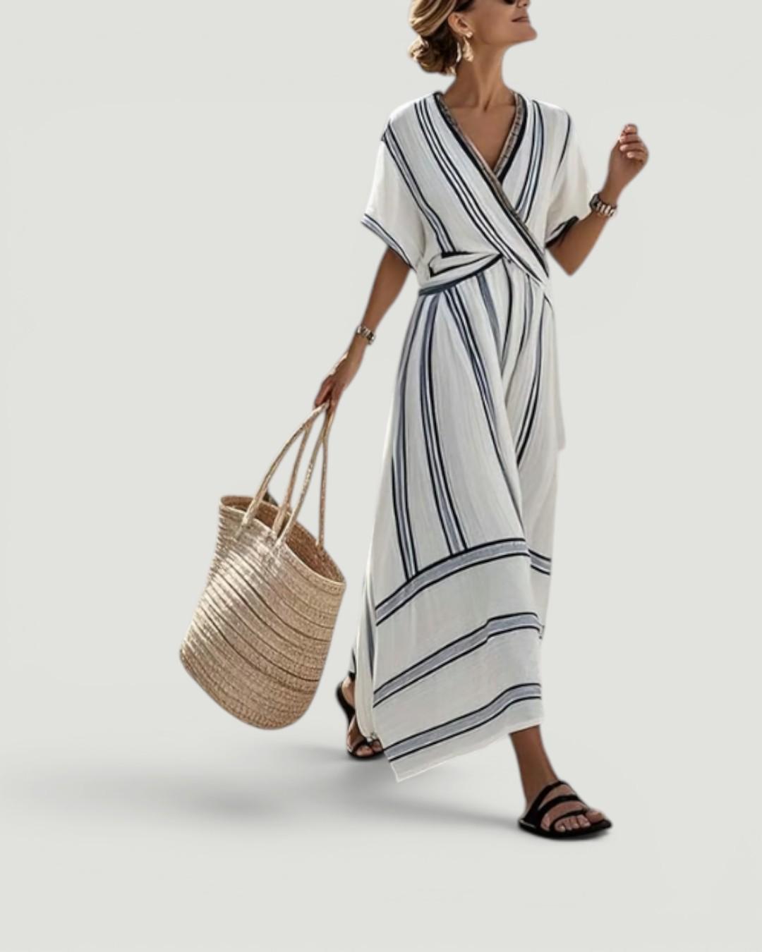 Ariah™ Elegant Cross-Neck Linen Dress