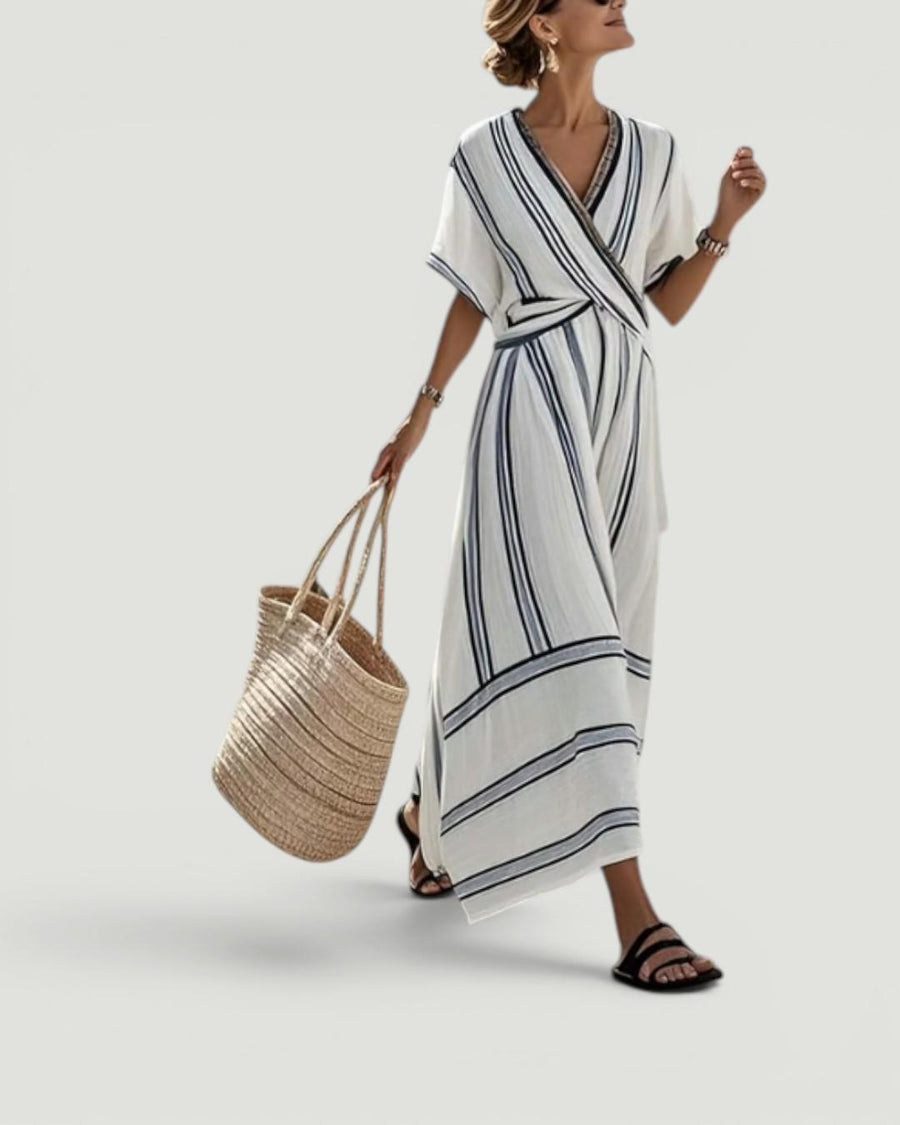 Ariah™ Elegant Cross-Neck Linen Dress