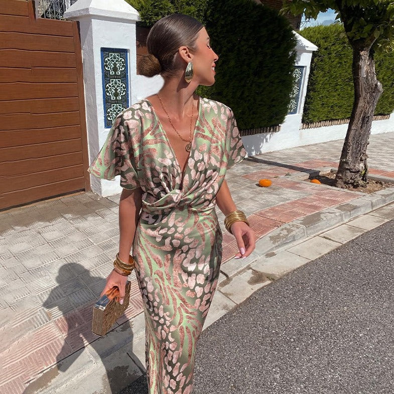 Karine™  Twisted Maxi Dress with V-Neck