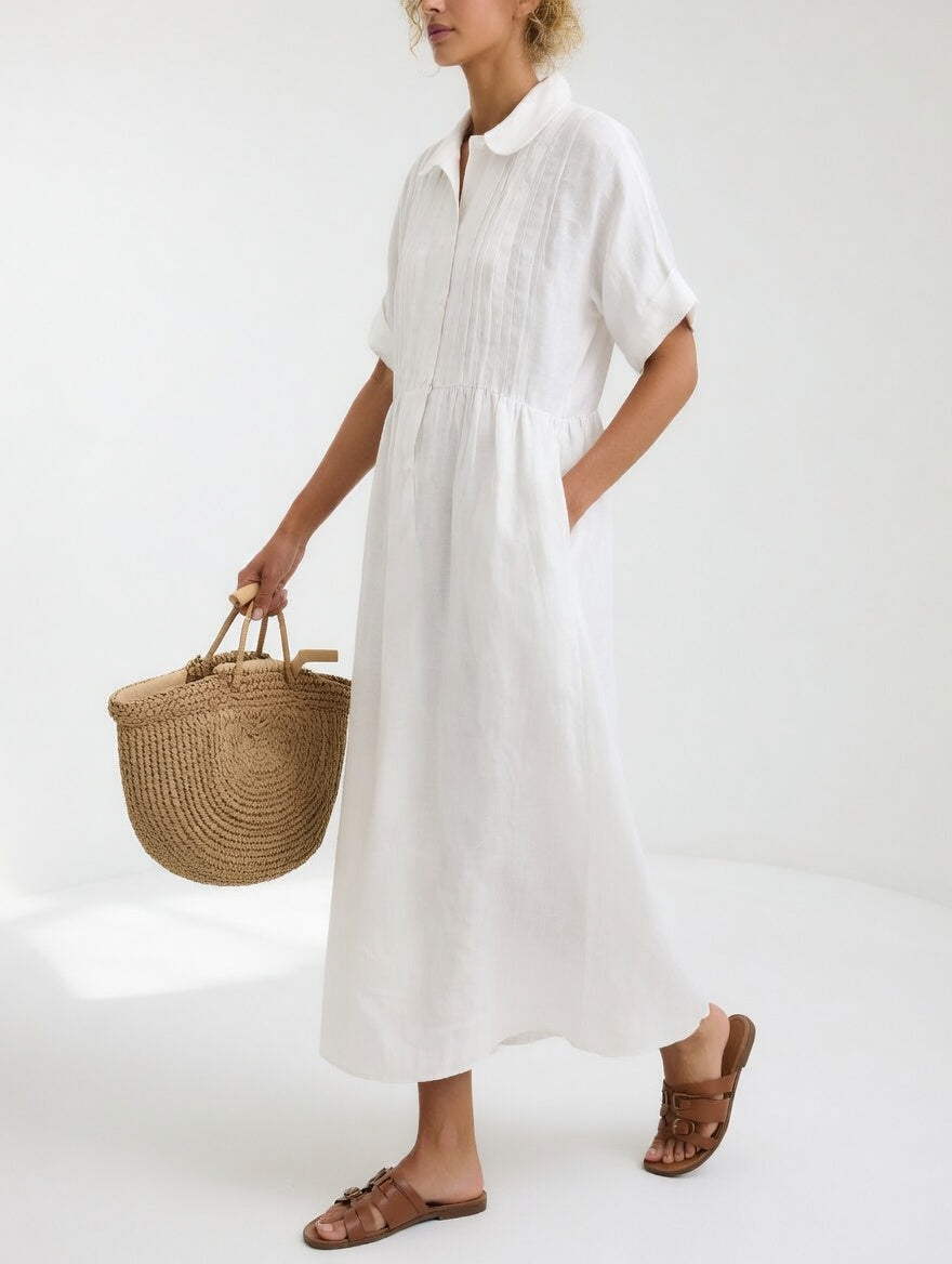 Alina™ Elegant Cotton Shirt Maxi Dress