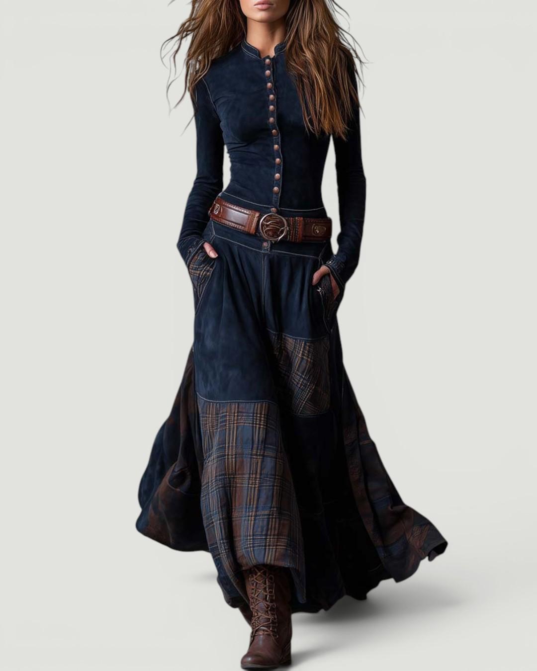 Natasha™ Vintage Plaid Suede Maxi Dress