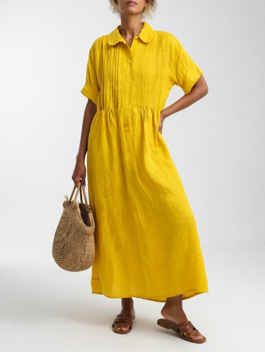 Alina™ Elegant Cotton Shirt Maxi Dress
