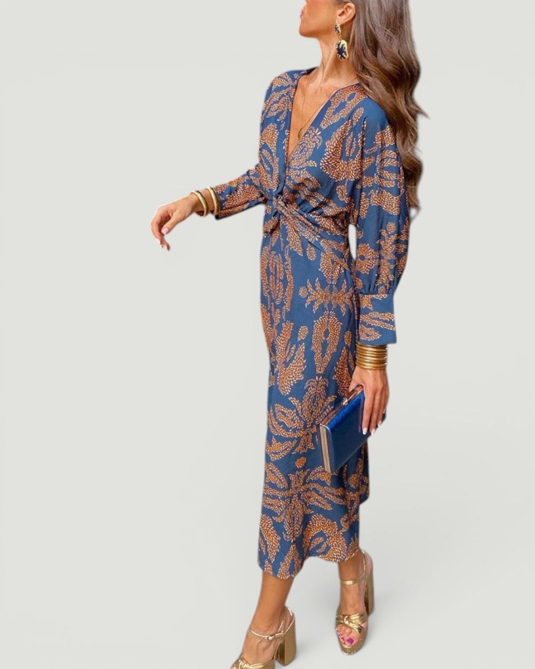 Eleanora™  Vintage V-Neck Long-Sleeve Dress