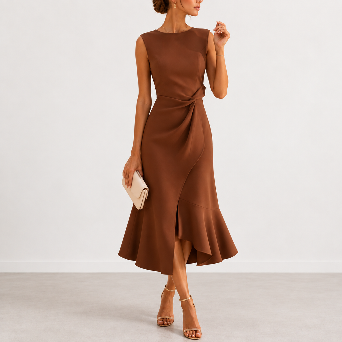 Fiorina™ Elegant Draped Midi Dress