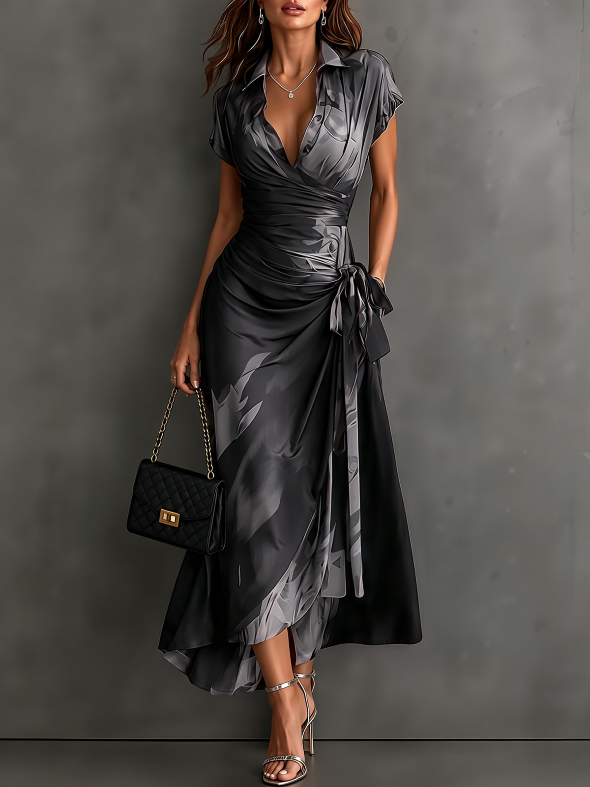 Mirella™ Midnight Rose Wrap Maxi Dress