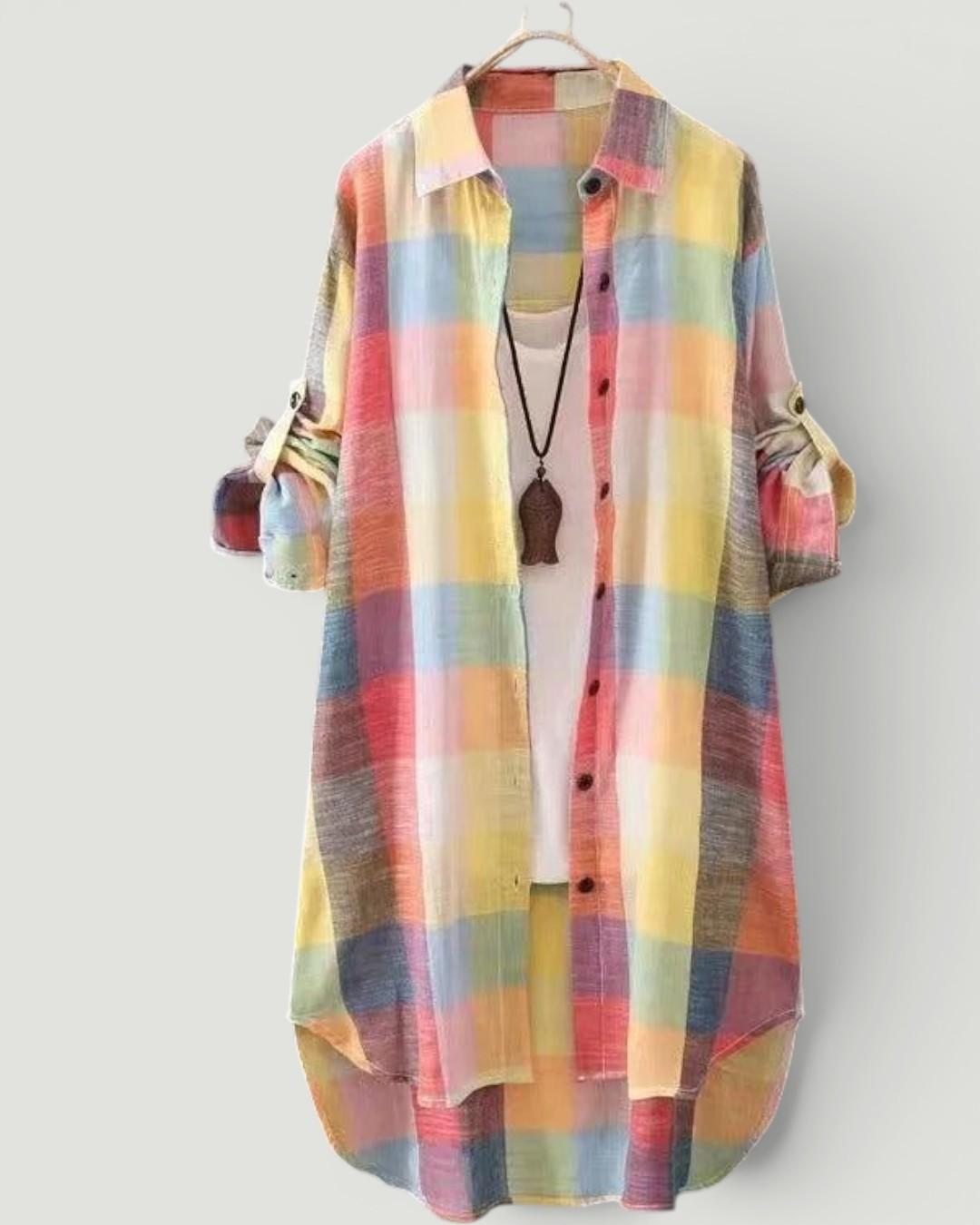 Caelie™  Elegant Block Pattern Blouse Dress