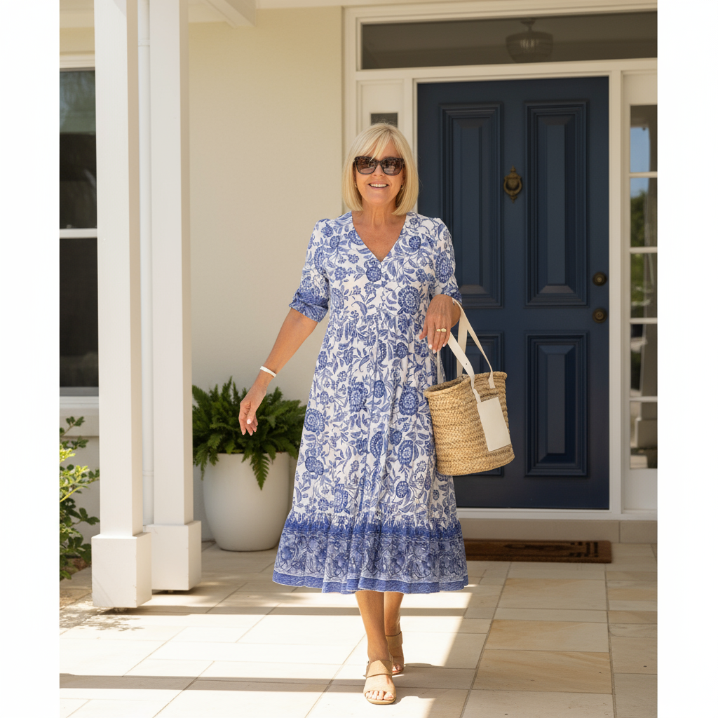 Danna™ Elegant Floral Dress with V-Neck