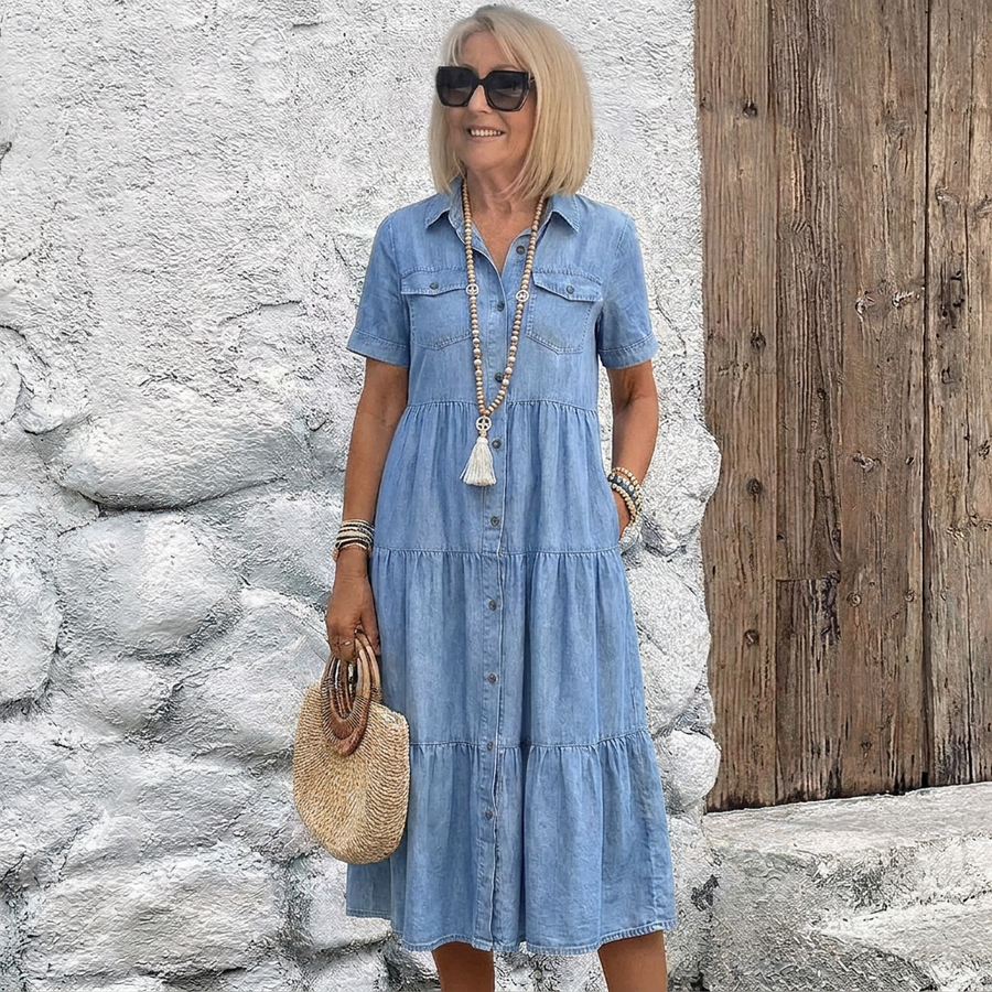 Odelia™ Relaxed Tiered Button-Front Midi Dress
