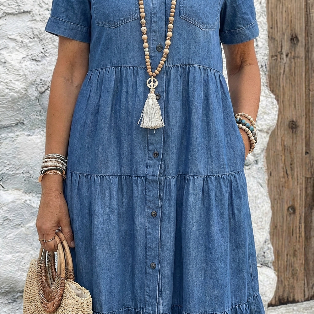 Odelia™ Relaxed Tiered Button-Front Midi Dress