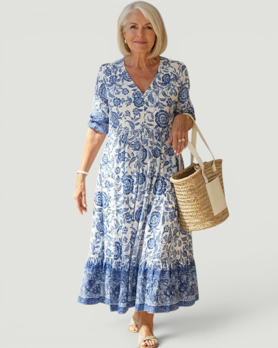 Danna™ Elegant Floral Dress with V-Neck