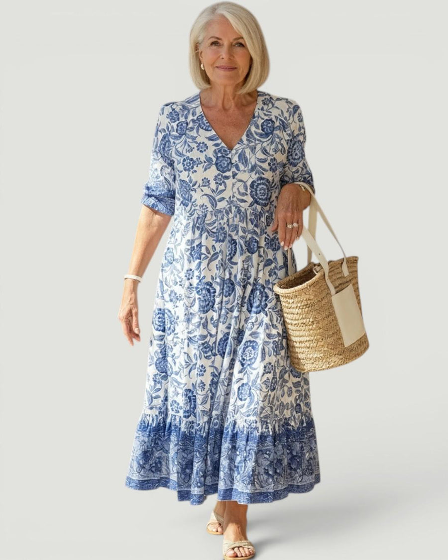 Danna™ Elegant Floral Dress with V-Neck