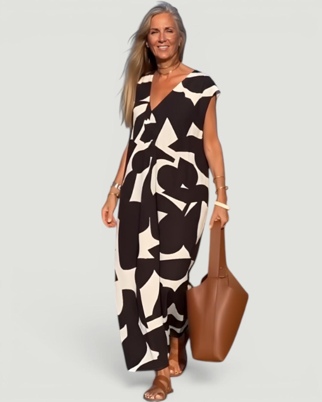 Victoria™ Elegant V-Neck Printed Dress