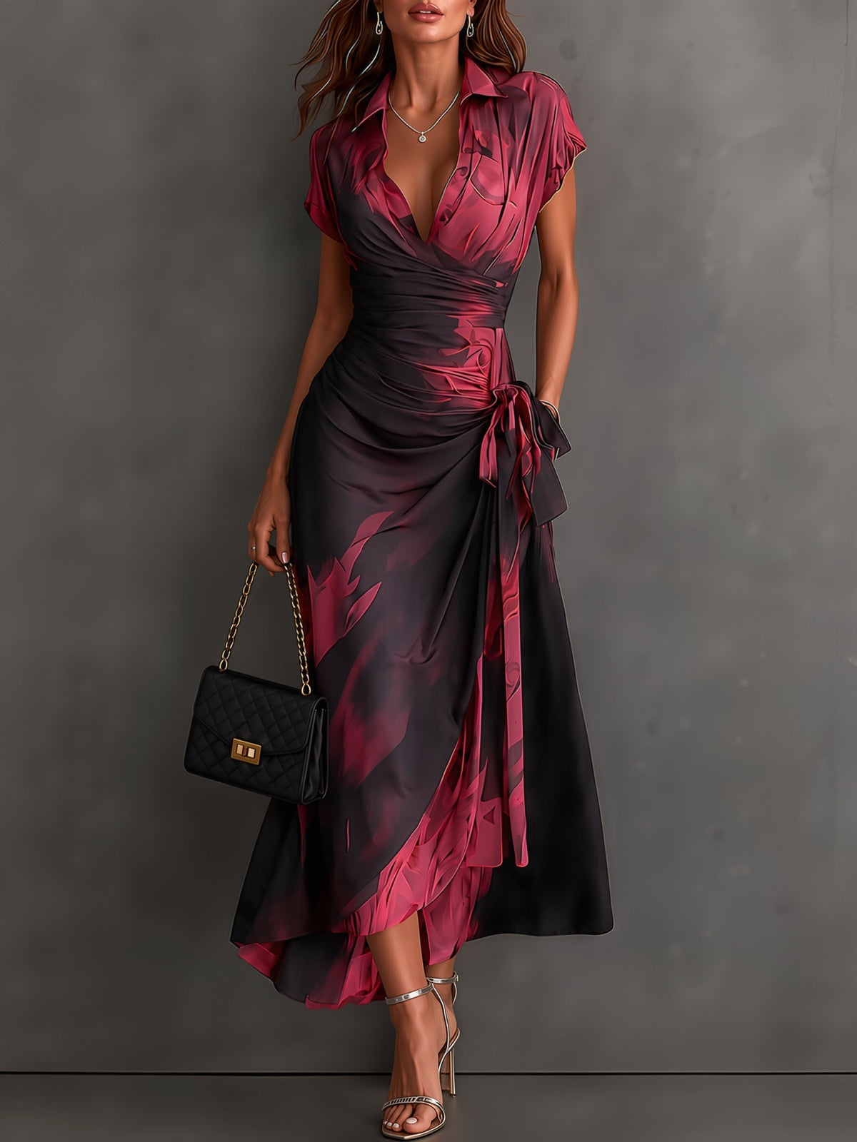 Mirella™ Midnight Rose Wrap Maxi Dress
